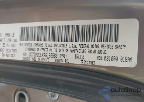 2010 Dodge Ram 2500 Slt/Trx from USA, damaged, VIN 3D7TP2CLXAG165566